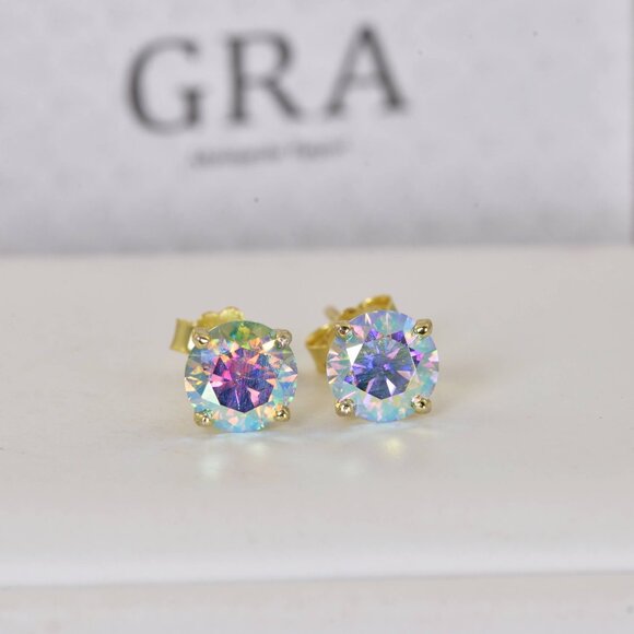 Certified 2ctw Moonstone Moissanite Stud Earrings NEW - Picture 2 of 4